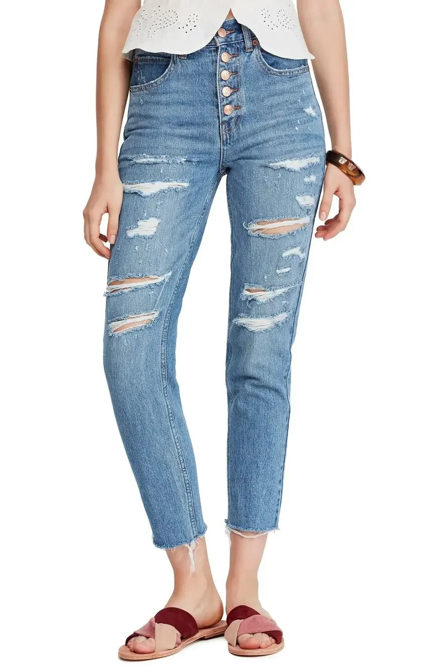 We the Free People Blossom Rigid Crop Skinny Jeans Distressed Size 27
